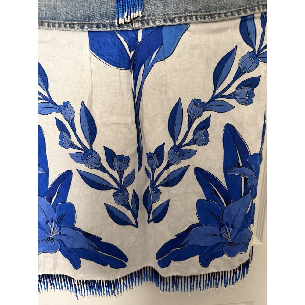 Repurposed Farm Rio Denim Linen Floral Resort Beaded Skirt - Picture 4 of 8
